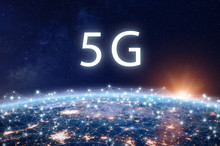 5G Mobile Internet Telecommunication Network With High Speed Wireless Data Connection Technology For Smartphones And IoT. Fifth Generation System Deployment Concept With Earth Viewed From Space