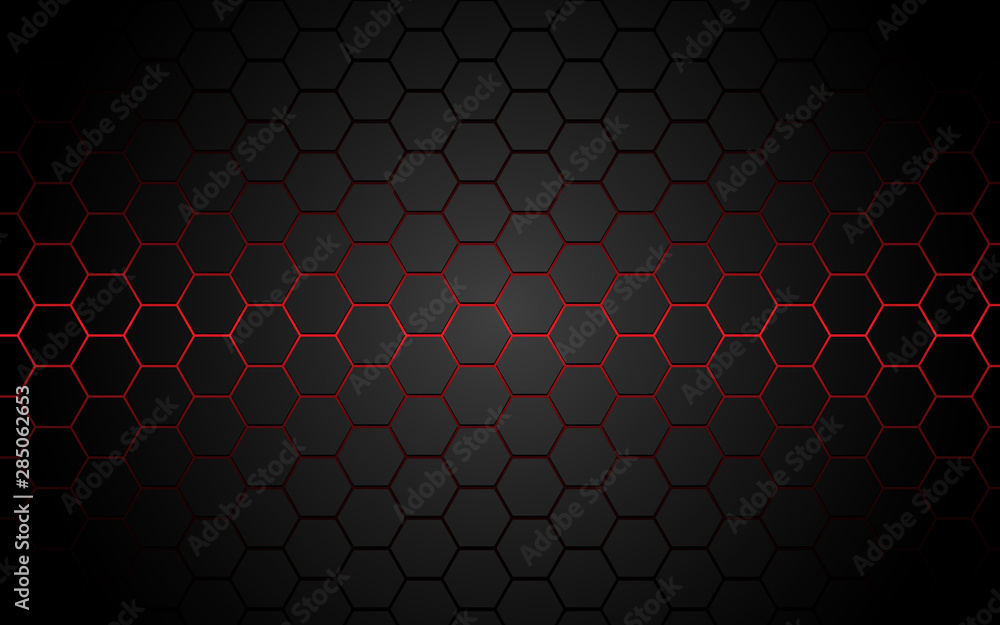 Abstract red light hexagon line in grey modern luxury futuristic ...