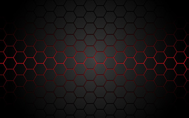 Wall Mural - abstract red light hexagon line in grey modern luxury futuristic background vector illustration.