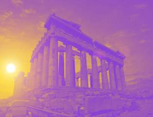 Fototapete - Acropolis, Parthenon temple in vibrant bold gradient holographic color
