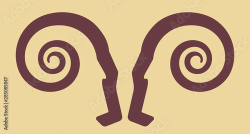 Goat faces icon in flat and geometric style.