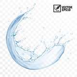 Realistic transparent isolated vector circle splash of water with drops
