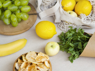 High angle arrangement with fruits and parsley