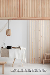 Wall Mural - bright dining room interior with wooden decorations