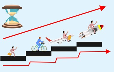 Wall Mural - Busines concept illustration, men on career ladder  to demonstrate career corporate success, and competition, vector illustration