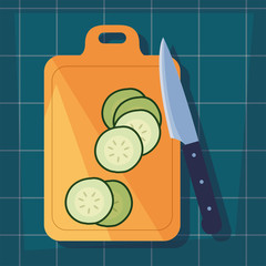 Poster - cucumber cutting board knife preparation cooking flat design