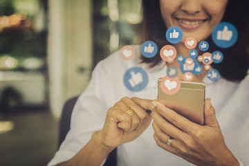 Young woman using smart phone,Social media concept.