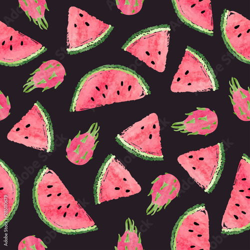 Seamless watercolor dragon ...