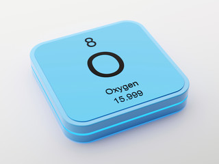 Oxygen periodic table element symbol on blue modern futuristic icon design 3D render