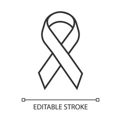 Sticker - Awareness ribbon linear icon. Support fight against problem. Short piece ribbon folded in loop. Thin line illustration. Contour symbol. Vector isolated outline drawing. Editable stroke