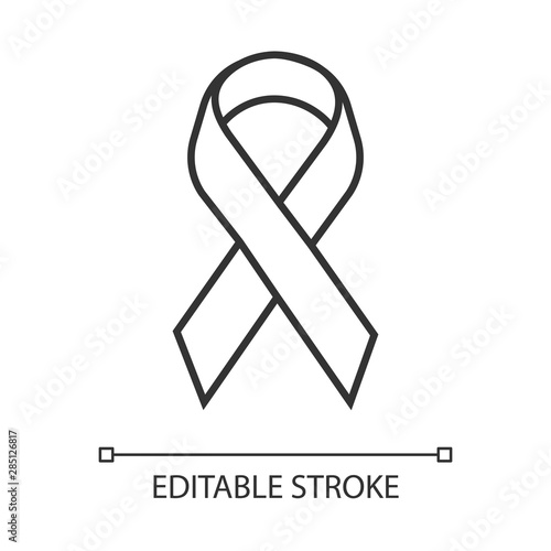 Awareness ribbon linear icon. Support fight against problem. Short ...