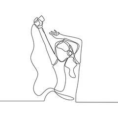 continuous one line drawing of woman with earphone. Girl listening music enjoy and happy concept vector illustration.