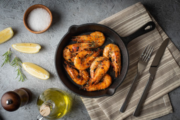 Poster - grilled shrimp on cast iron pan