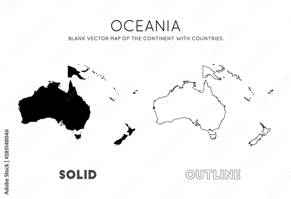 Oceania map. Blank vector map of the Continent with countries. Borders of Oceania for your infographic. Vector illustration. - obrazy, fototapety, plakaty 