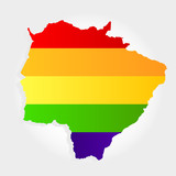 Fototapeta  - Rainbow flag in contour of Mato Grosso do Sul. Lgbt flag in contour of Mato Grosso do Sul with light grey background. Brazilian state. Midwest of Brazil.