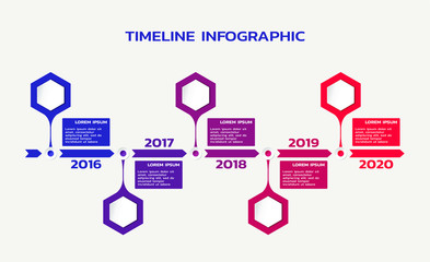 Wall Mural - timeline infographic template with hexagons, years and text. business process flowchart