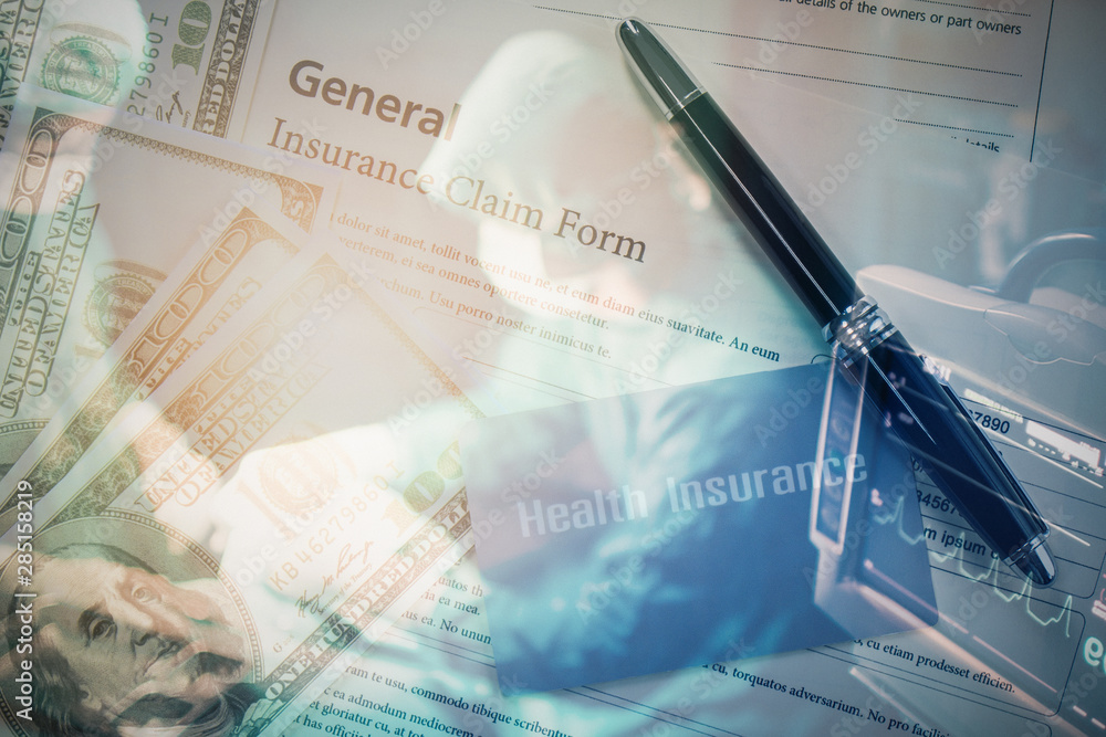 double exposure background of health insurance card on insurance claim ...