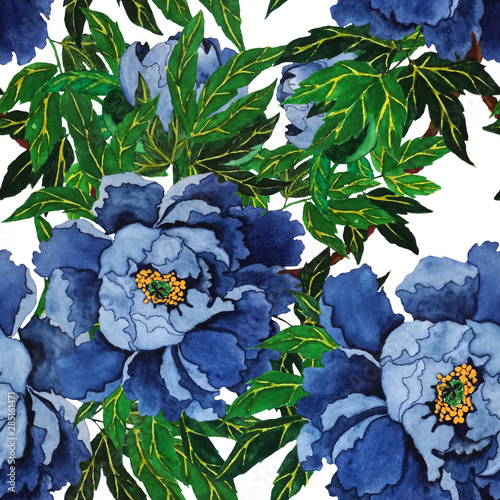 Watercolor seamless pattern with peony flowers . Vintage floral pattern in ch...