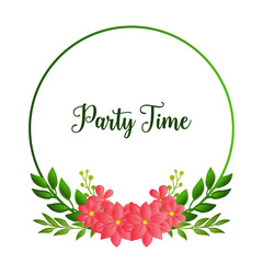  Graphic of green leaves and flower frame, for party time greeting card design. Vector