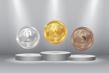 Sport competition medals 3d realistic illustration