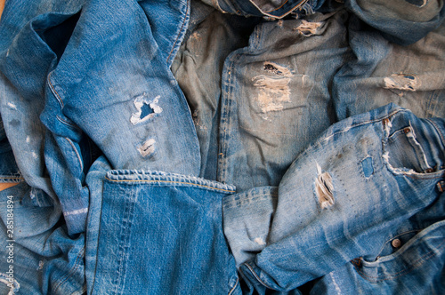 Old jeans vintage levis Big E blue abstract background Tableau sur Toile