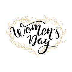 Wall Mural - Hand lettering Women's Day and leaves heart wreath