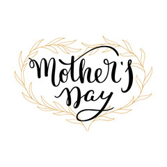 Canvas Print - Hand lettering Mother's Day and leaves heart wreath