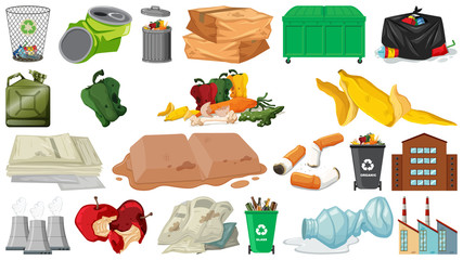 Sticker - Pollution, litter, rubbish and trash objects isolated