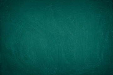 working place on empty rubbed out on green board chalkboard texture background for classroom or wall