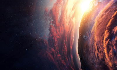 planet with sunrise background