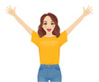© Volha Hlinskaya - Surprised excited cute young woman in jeans isolated vector illustration