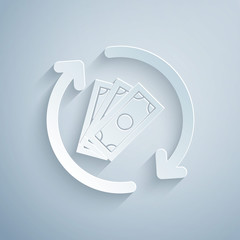 Poster - paper cut refund money icon isolated on grey background. financial services, cash back concept, mone