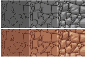 Seamless Stone texture, 3 step drawing. Brown and gray stones background. Vector cartoon Seamless texture.