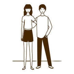 Wall Mural - silhouette of couple of people standing on white background