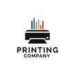 Printing company logo design with printer graphics and colorful chart lines illustration