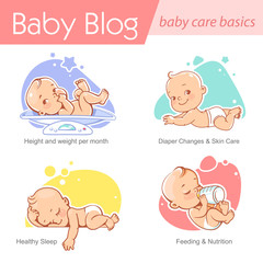 Wall Mural - set of baby illustration. first year growth and activity.