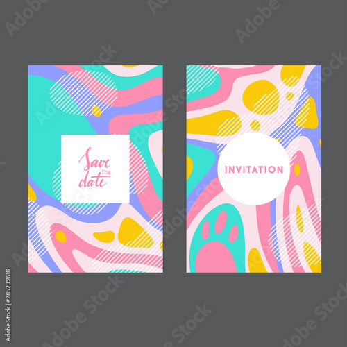 Set of creative universal geometric cards. Designs for prints, wedding, anniv...