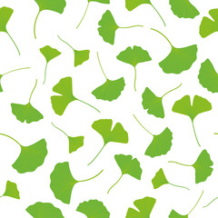 Green ginkgo leaves seamless pattern. Vector illustration