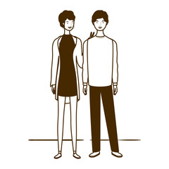 Wall Mural - silhouette of couple of people standing on white background