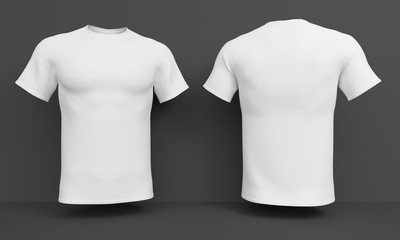 Wall Mural - Mockup White men's t-shirt on a dark background. Front and back view. 3d rendering