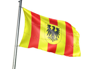 Wall Mural - Mechelen of Belgium flag waving isolated on white background