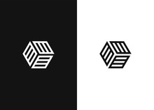 Minimalistic Hexagonal Geometric Logo. Black White Version.