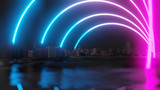 Fototapeta Przestrzenne - Futuristic night city. Cyberpunk style 3D illustration