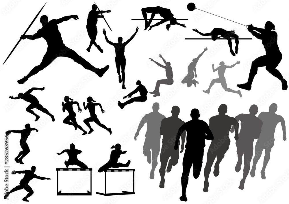 陸上競技 シルエットイラストセット Athlete Wall Mural Athle Callmetak