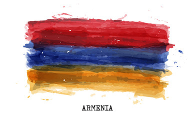 Wall Mural - Realistic watercolor painting flag of Armenia . Vector