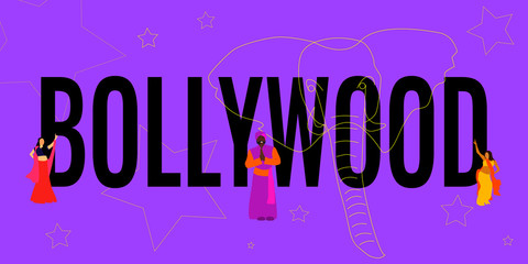 text Bollywood on bright purple background