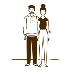 Wall Mural - silhouette of couple of people standing on white background