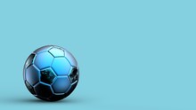 Blue Soccer Metal Ball Isolated On Blue Light Background. Football 3d Render