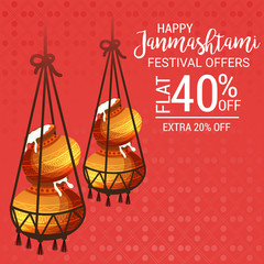 Vector illustration of a Background or Brochure for indian festival of Happy Janmashtami Celebration.