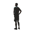 © michalsanca - Young man dressed in t-shirt and shorts standing with hands on hips, back view. Flat design isolated vector illustration